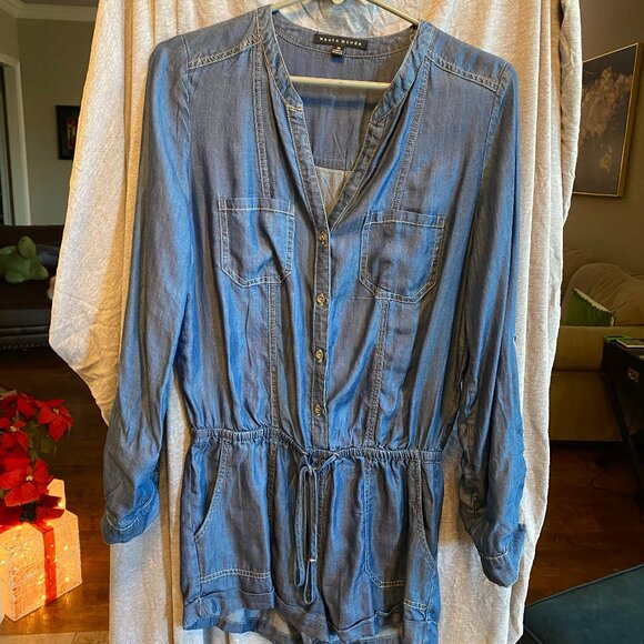 Haute Monde Pants - Haute Monde M medium shorts romper long roll sleeves denim look tencel